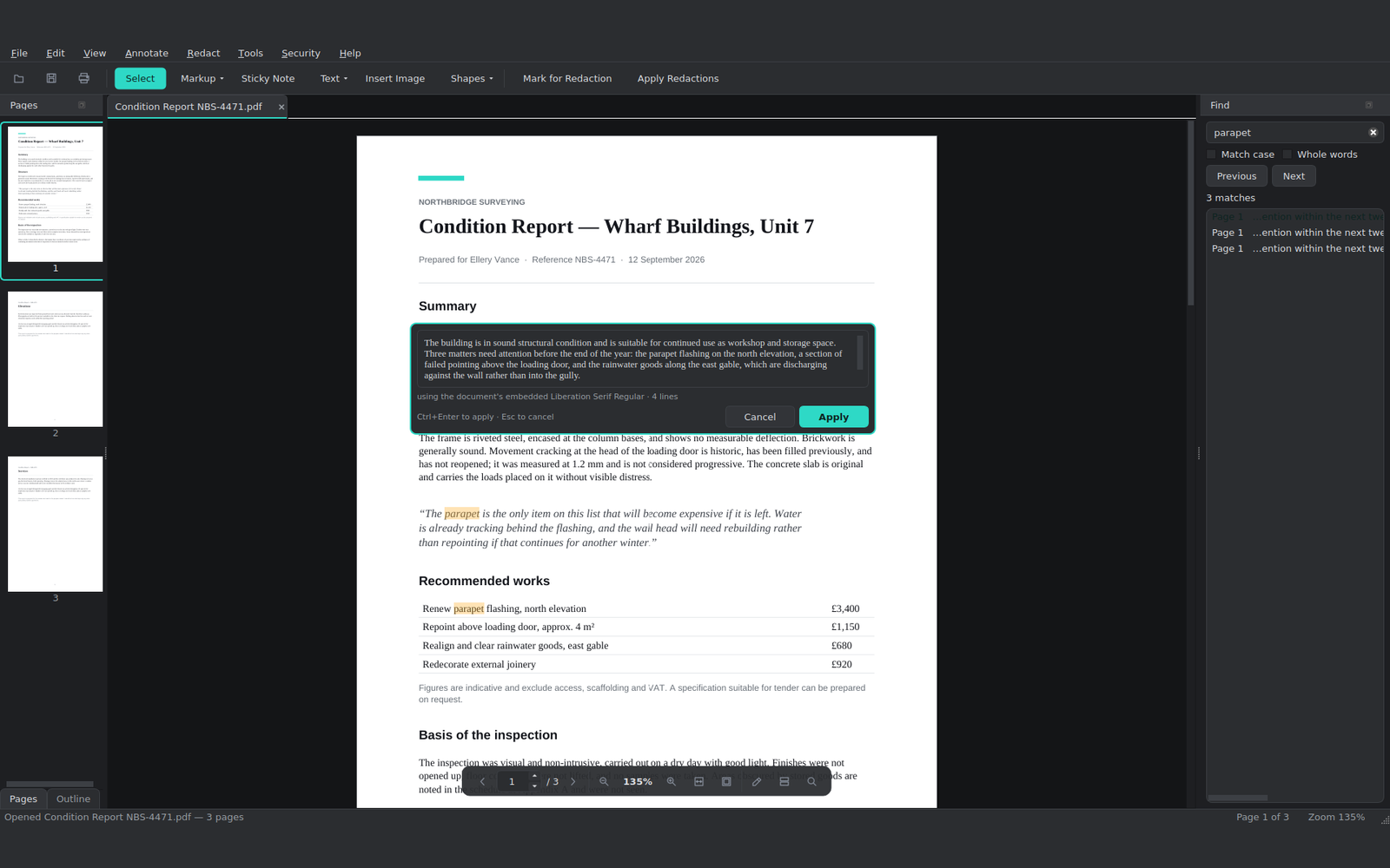 Editing a paragraph (dark)
